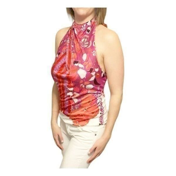 Roberto Cavalli Class Women’s Red Pink Colorful Twist Halter Top Sz 10/44 Italy
