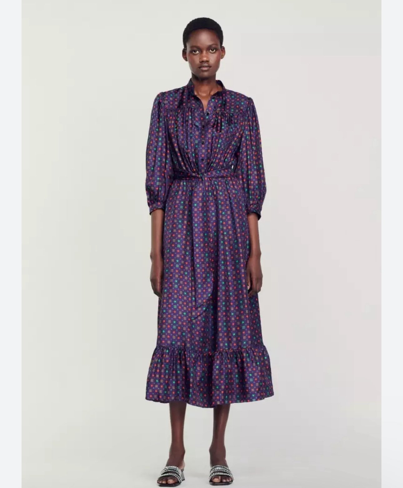 SANDRO Geometric Print Midi Dress