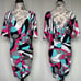 Cache deep V-neck ruched printed matte retro Y2K mini dress size S small NWT