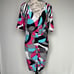 Cache deep V-neck ruched printed matte retro Y2K mini dress size S small NWT