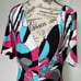 Cache deep V-neck ruched printed matte retro Y2K mini dress size S small NWT