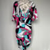 Cache deep V-neck ruched printed matte retro Y2K mini dress size S small NWT