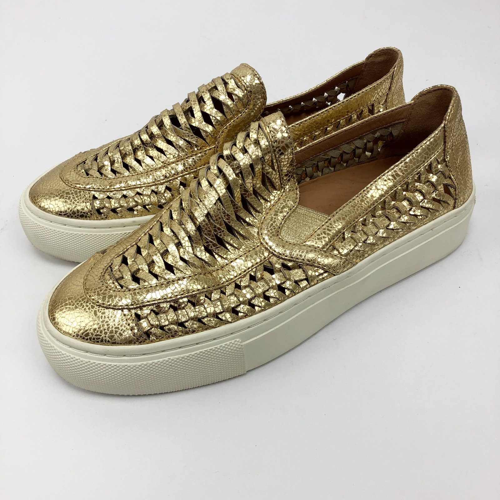 Tory Burch Womens Huarache 2 Sneakers Size 5 Metallic Gold Slip On Low Top