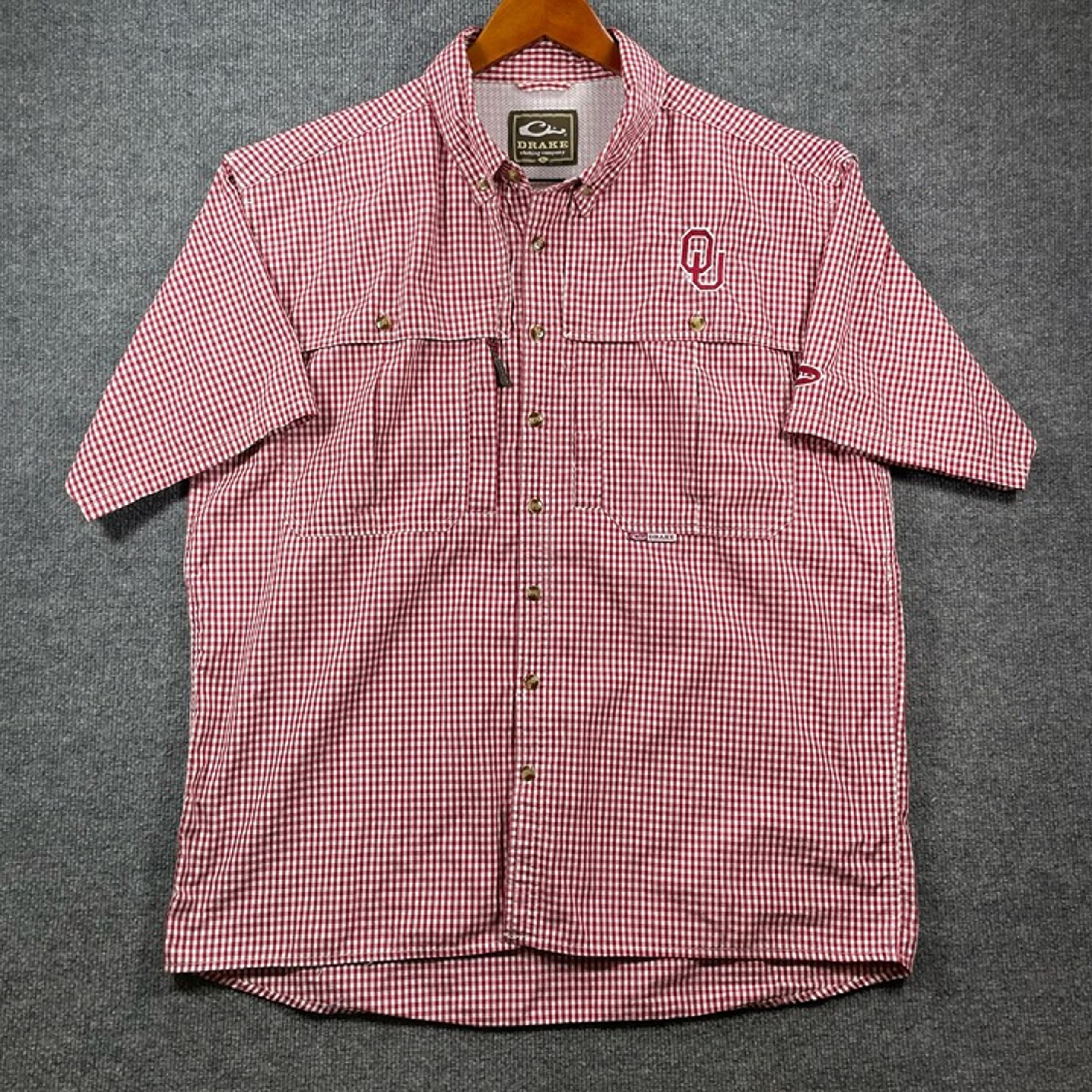 Drake Oklahoma Waterfowl Wingshooter's Shirt Men's Large Red Plaid Breathable