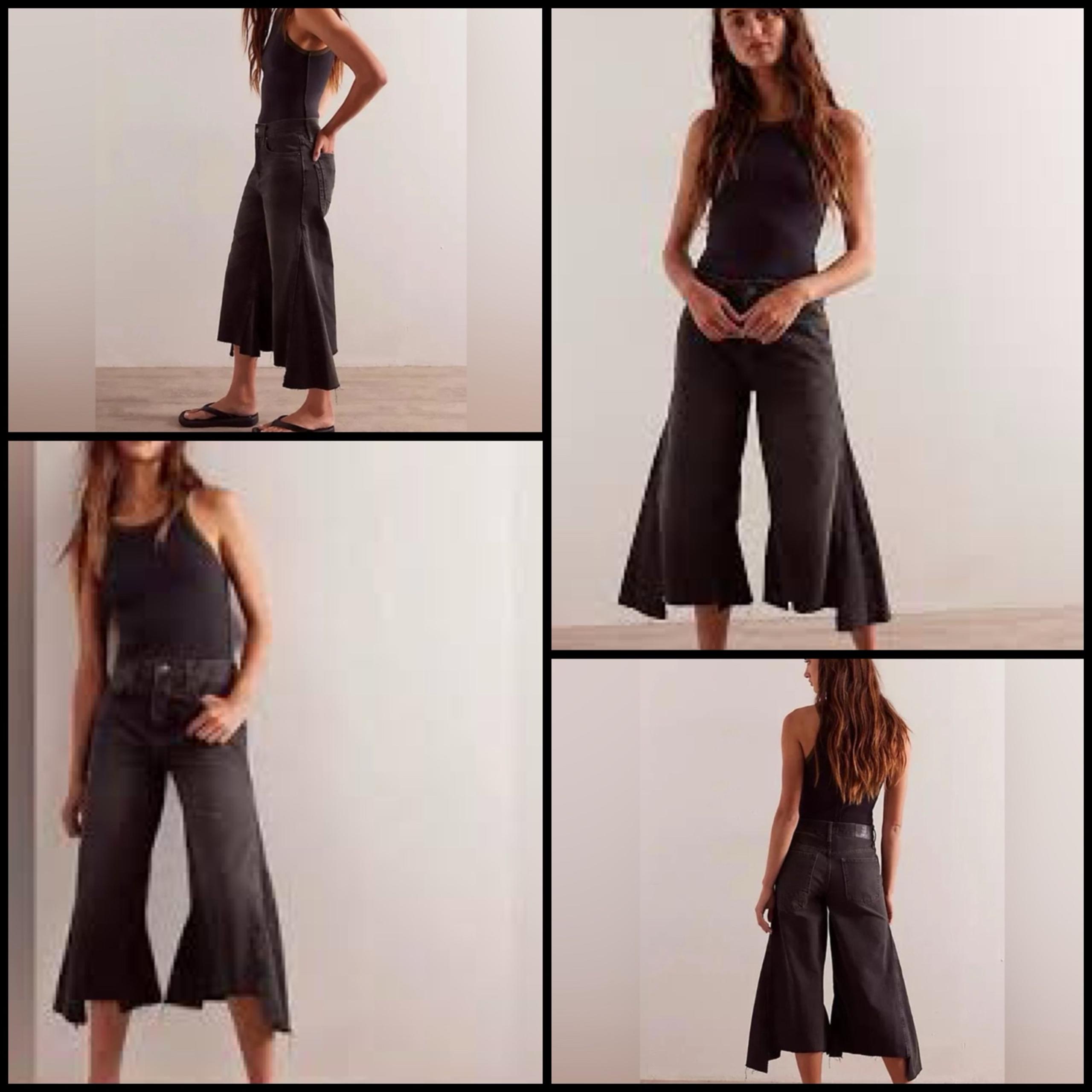 Free People We The Free Ripple Wide-Leg Crop Jeans in Fade to Black Boho Size 25