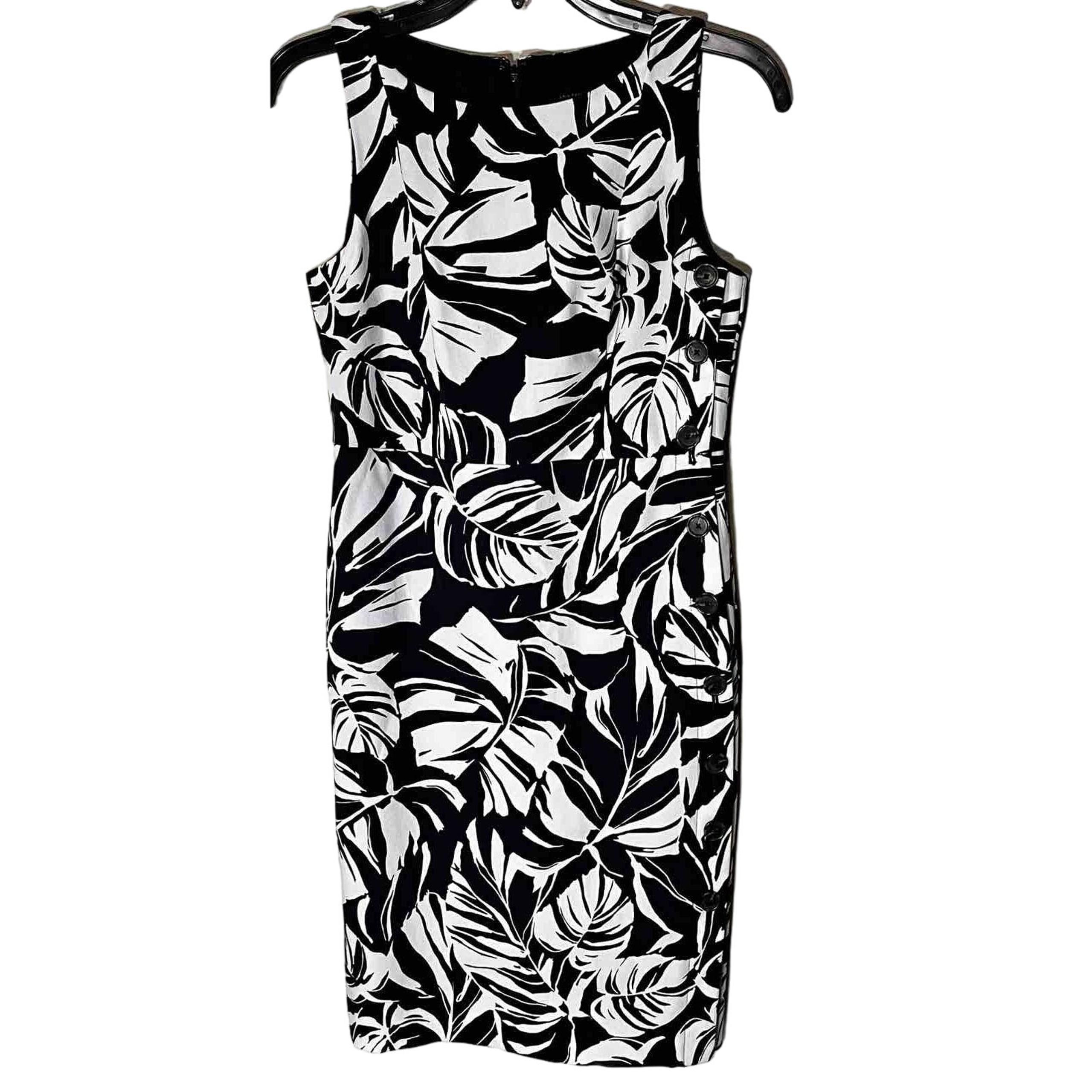 Ann Taylor Sleeveless Sheath Dress Blue & White Palm Leaves Tropical 0P