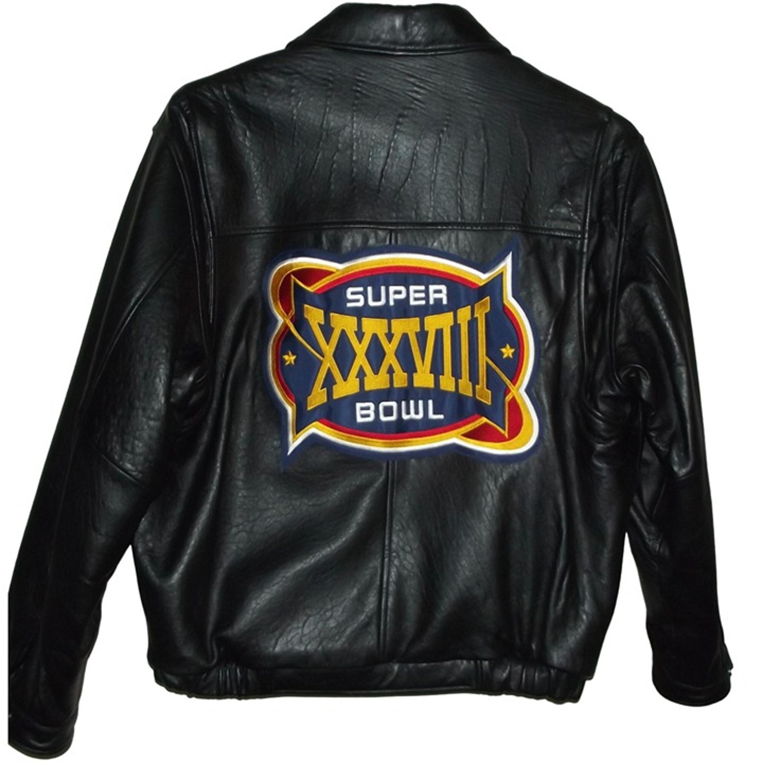 NFL Super Bowl 38 Champions Leather Bomber Coat Mens Medium New England Patriots