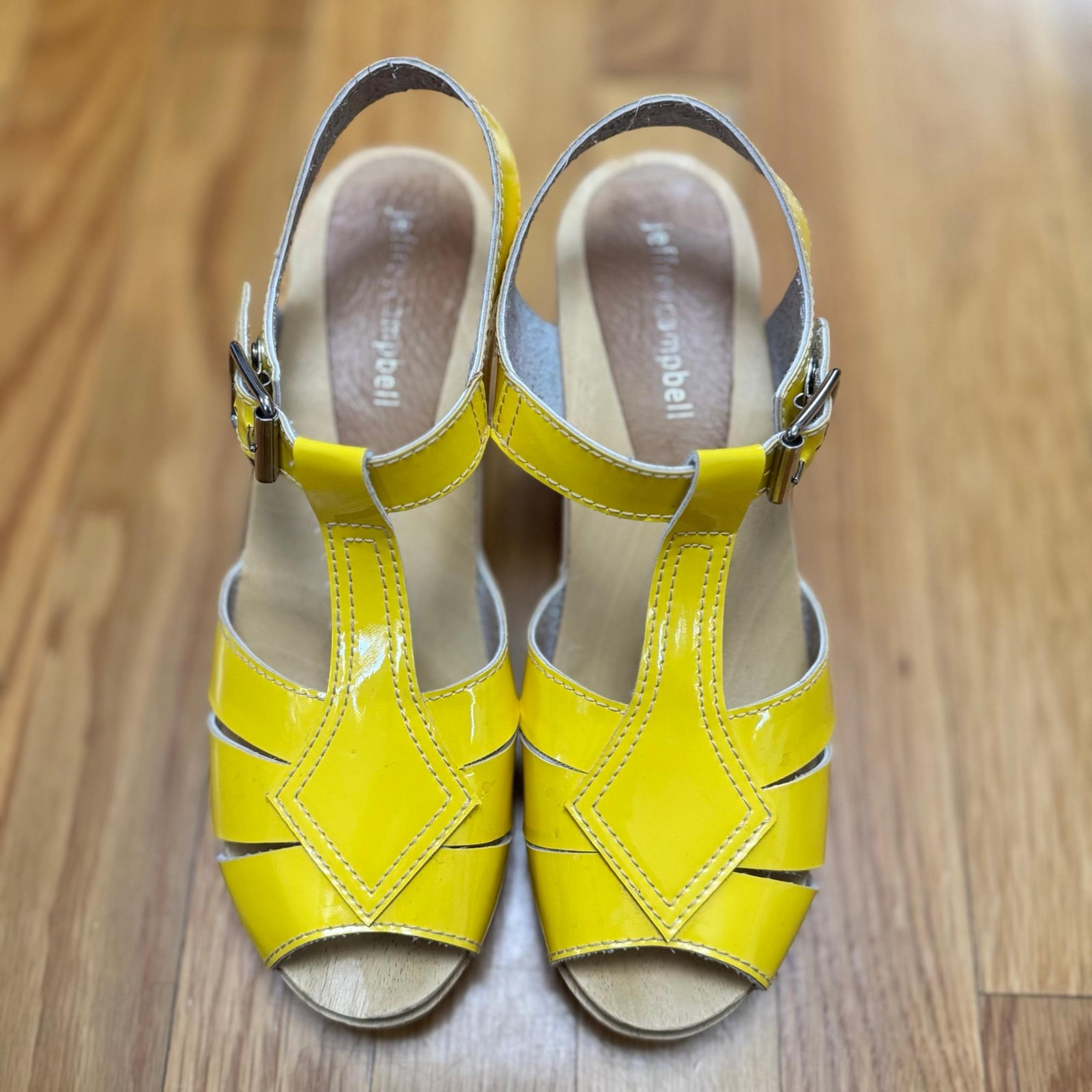 Jeffrey Campbell Sandal Leather Strap Patent  Yellow