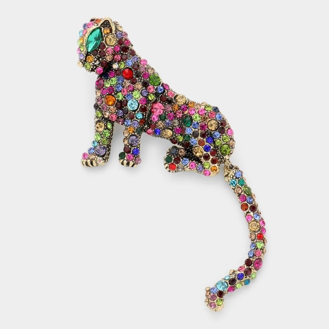 MultiColored Leopard Rhinestone Crystal Bling 3 Inch Brooch Pin Accessory
