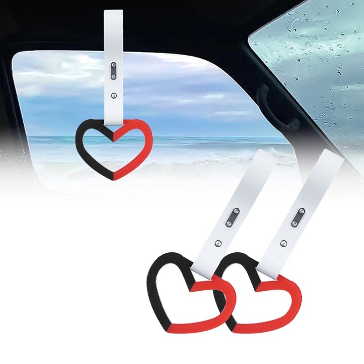 NEW 2PCS DOUBLE COLOR HEART JDM TSURIKAWA RING White Handle Strap Drift Charm