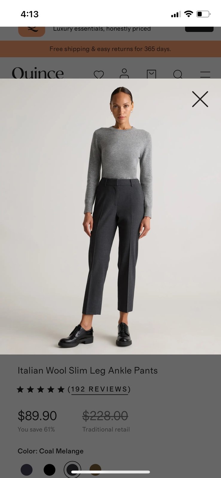 Quince Italian wool dark gray slim leg ankle length trousers size 12 NWT