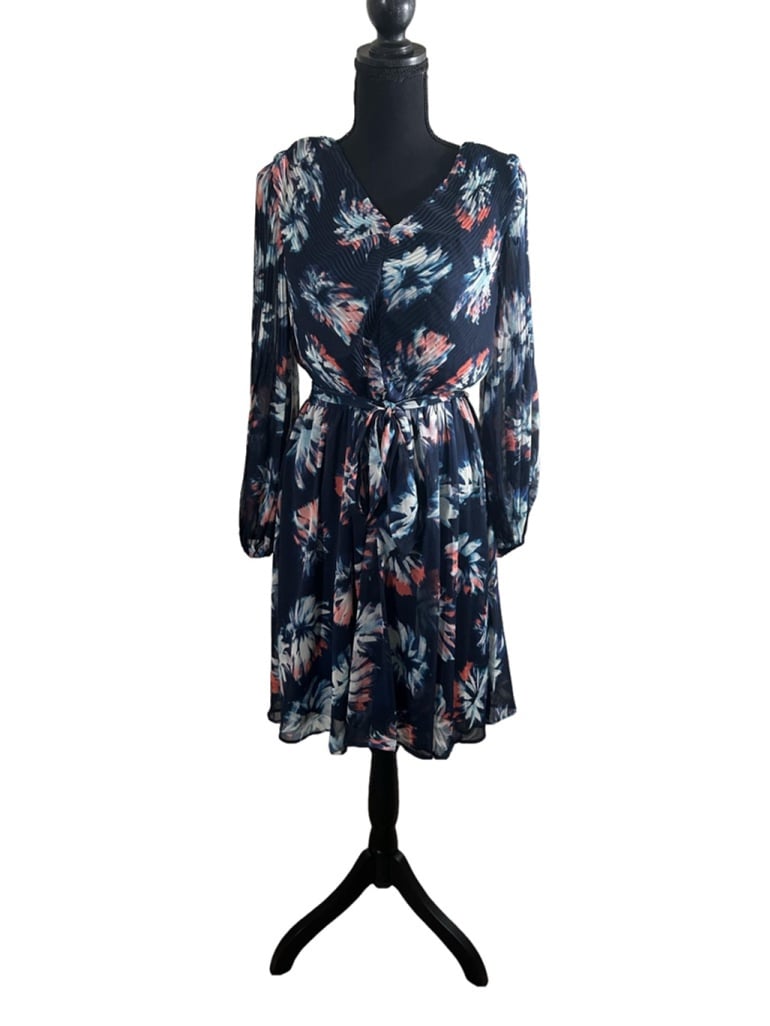 NWT Women's DKNY Floral Print Dress Size 6 Blue