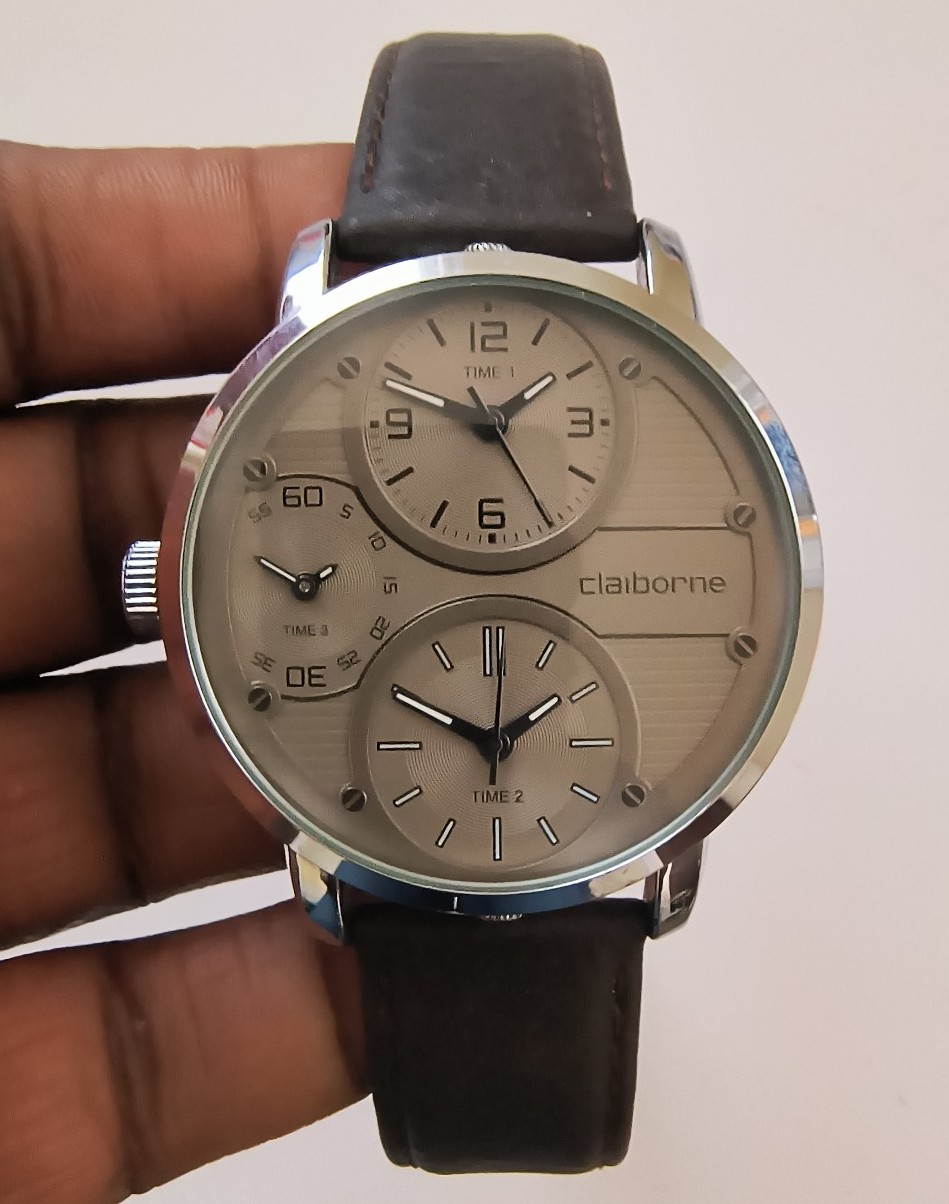 Claiborne Quartz Analog Timepiece Brown Dial Brown Leather Strap Men's Watch