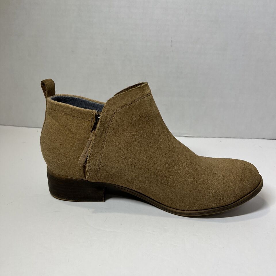 Toms Deia Shoes Suede Zip Up Ankle Chelsea Boots Beige Women's Size 9.5M