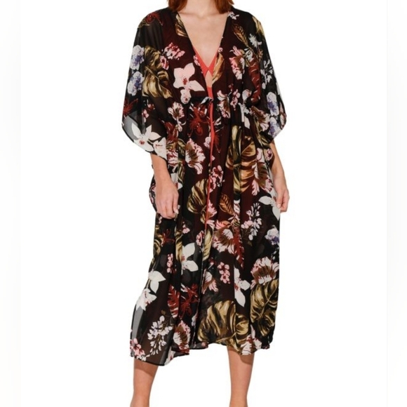 Walter Baker Tulum Caftan Tropical Print Swim Cover Up Duster One Size NWT