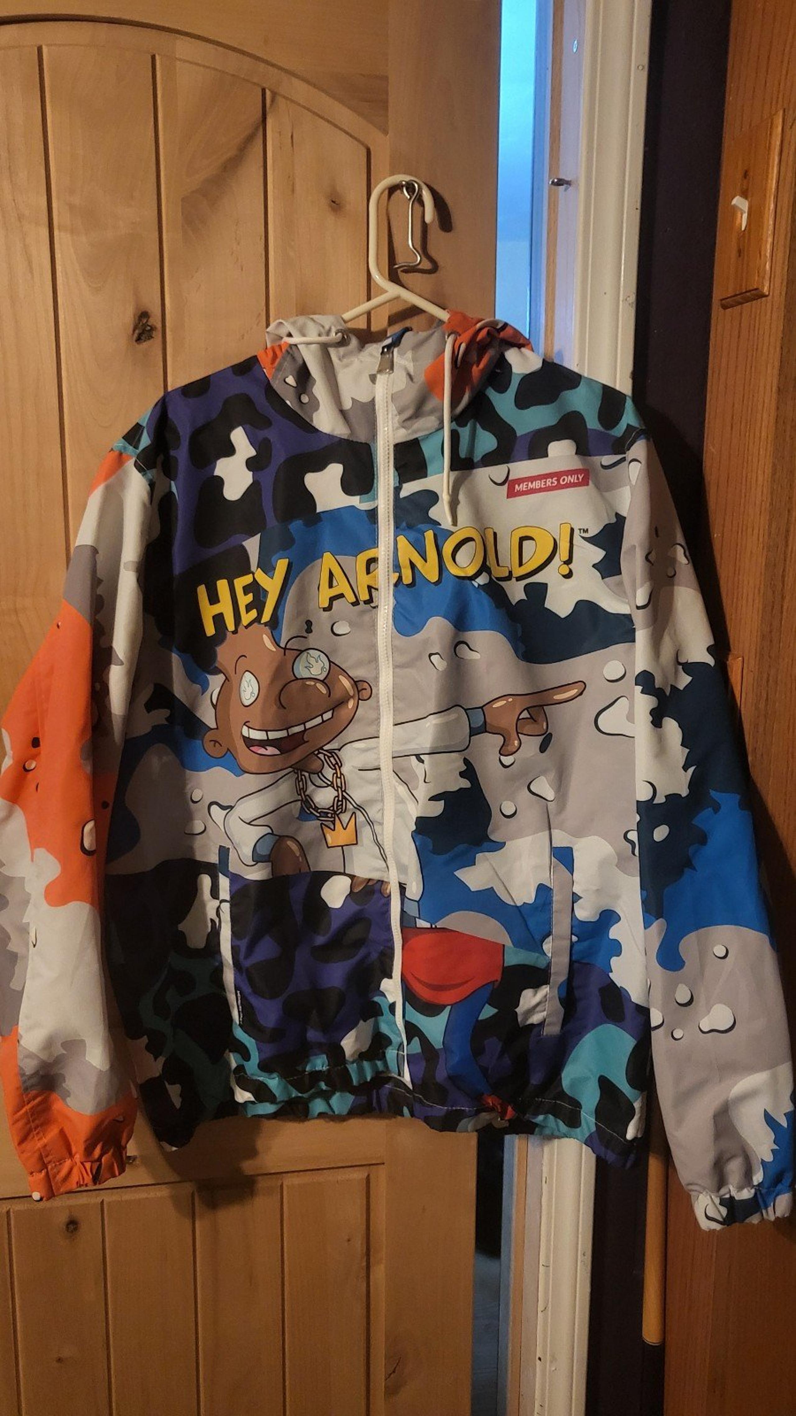 MEMBERS ONLY X NICKELODEON HEY ARNOLD MENS FULL ZIP HOODIE WINDBREAKER JACKET xL