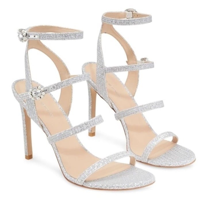 NEW Stuart Weitzman Dazzle Gladiator Pearl Strappy Stiletto Sandal Heel Silver 7