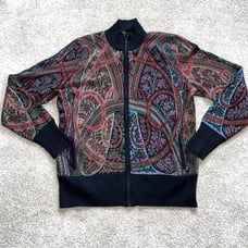 Peruvian Connection Kashmiri Zip Pima Cotton Multicolor Floral Cardigan Medium