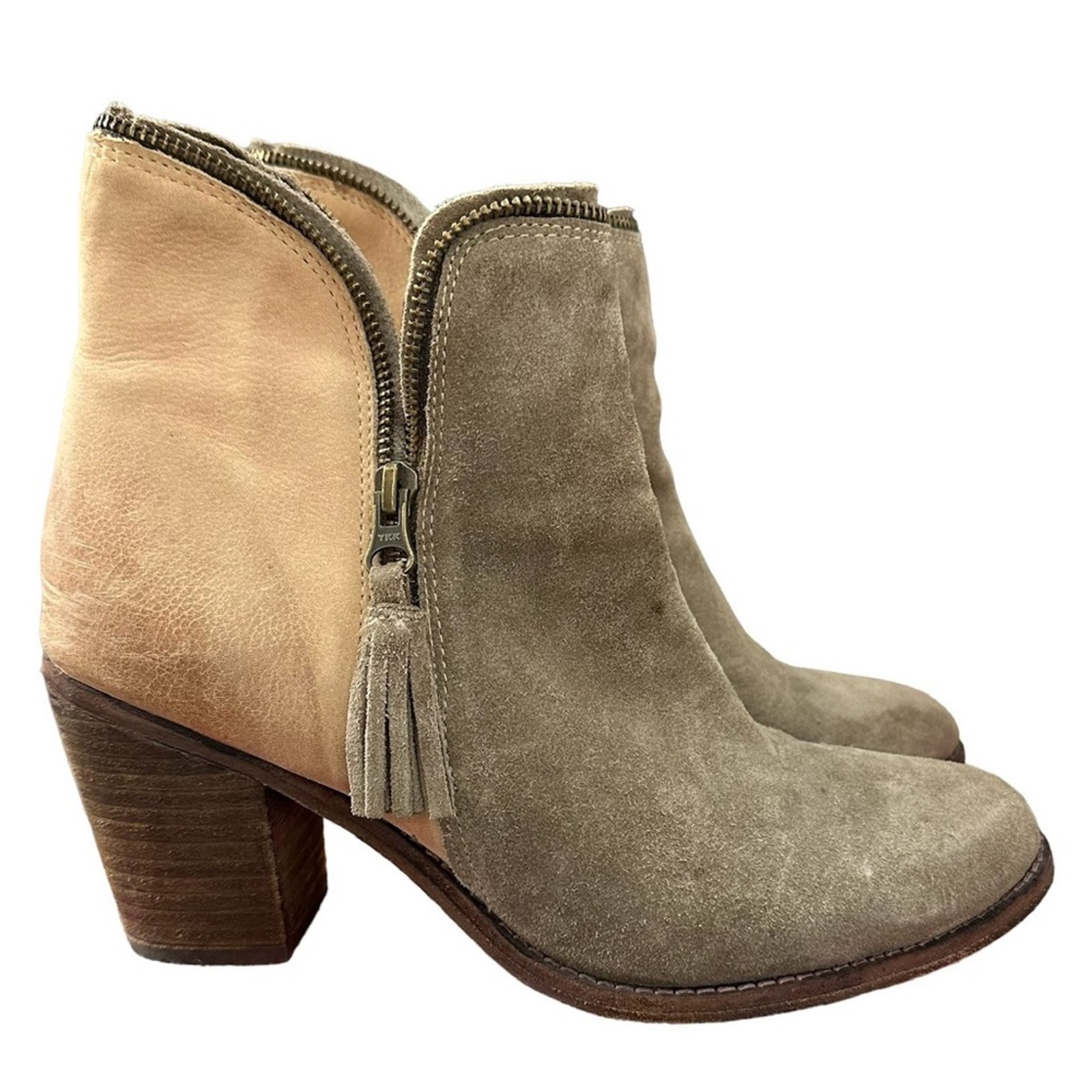 Joe’s Jeans Leather Suede Two Tone Taupe Tan Ankle Boots Size 10