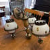 VINTAGE VICTORIAN FLUSH MOUNT BRASS FIXTURE 3 White Glass Floral Globe Lavery Co