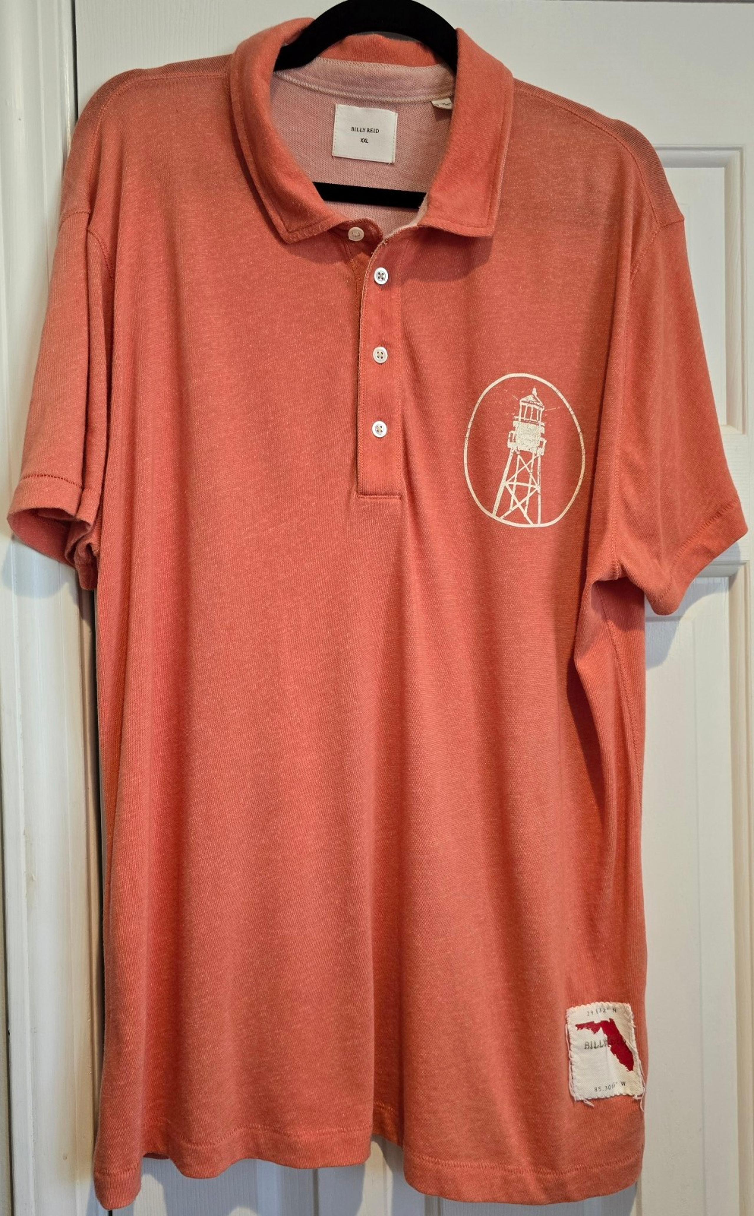 Billy Reid Size XXL peach Orange Short Sleeve Polo Lighthouse Florida Cotton