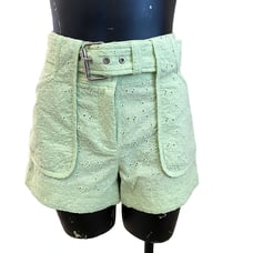 NEW Derek Lam Macha Green Monterey Belted Embroidered Eyelet Cotton Shorts