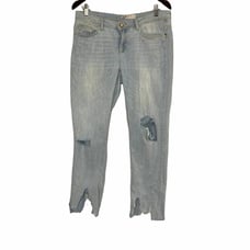 Zara Basic Z1975 Light Wash Pearl Embellished Cropped Ripped Jeans 6/28
