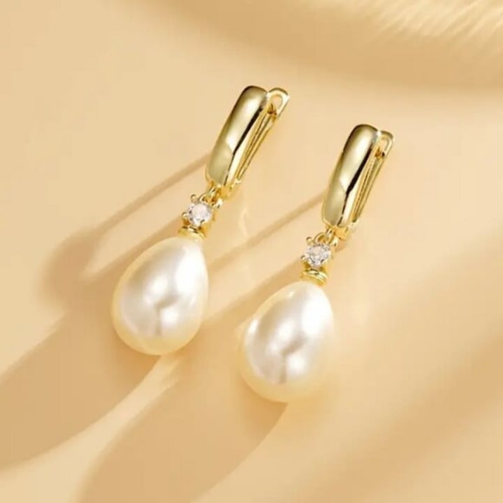 14K Gold Womens Hanging Drop 1ct Diamond Pearl Earrings New 14 K Silver Jewelry