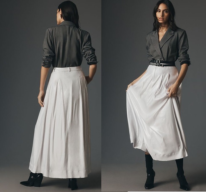 The Avery Pleated Maxi Skirt by Maeve: Sequin Edition silver 12p petite new nwt