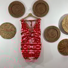 NEW Lane Bryant Cacique Red White Tie Dye Cinched One Piece Swimsuit 40D