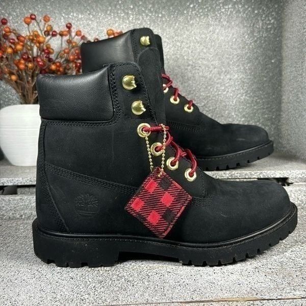 Timberland Black Leather Waterproof Buffalo Check Boots Size 6.5