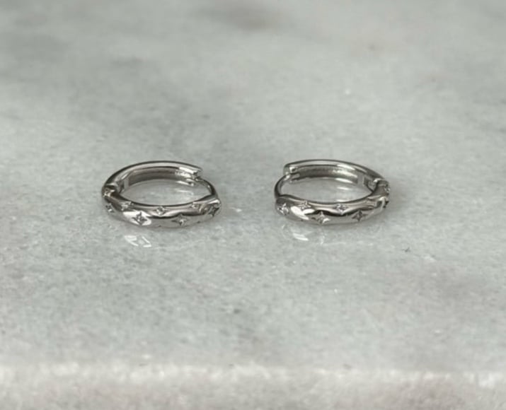 Sterling Silver Star Crystal Pave Hoop Earrings  Brand New