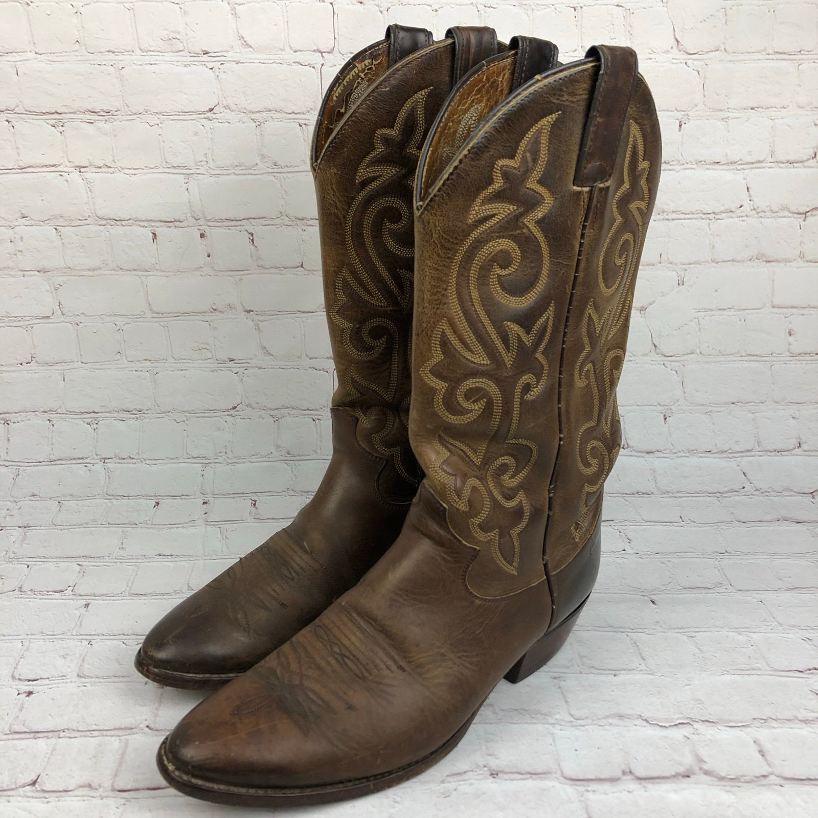 Justin 2253 Buck Western Cowboy Boots Buck Bay Apache Brown Leather Men Sz 8 D