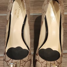 Helaine Peep Toe Monogram Buckle Accent Pumps