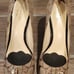 Helaine Peep Toe Monogram Buckle Accent Pumps