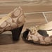Helaine Peep Toe Monogram Buckle Accent Pumps