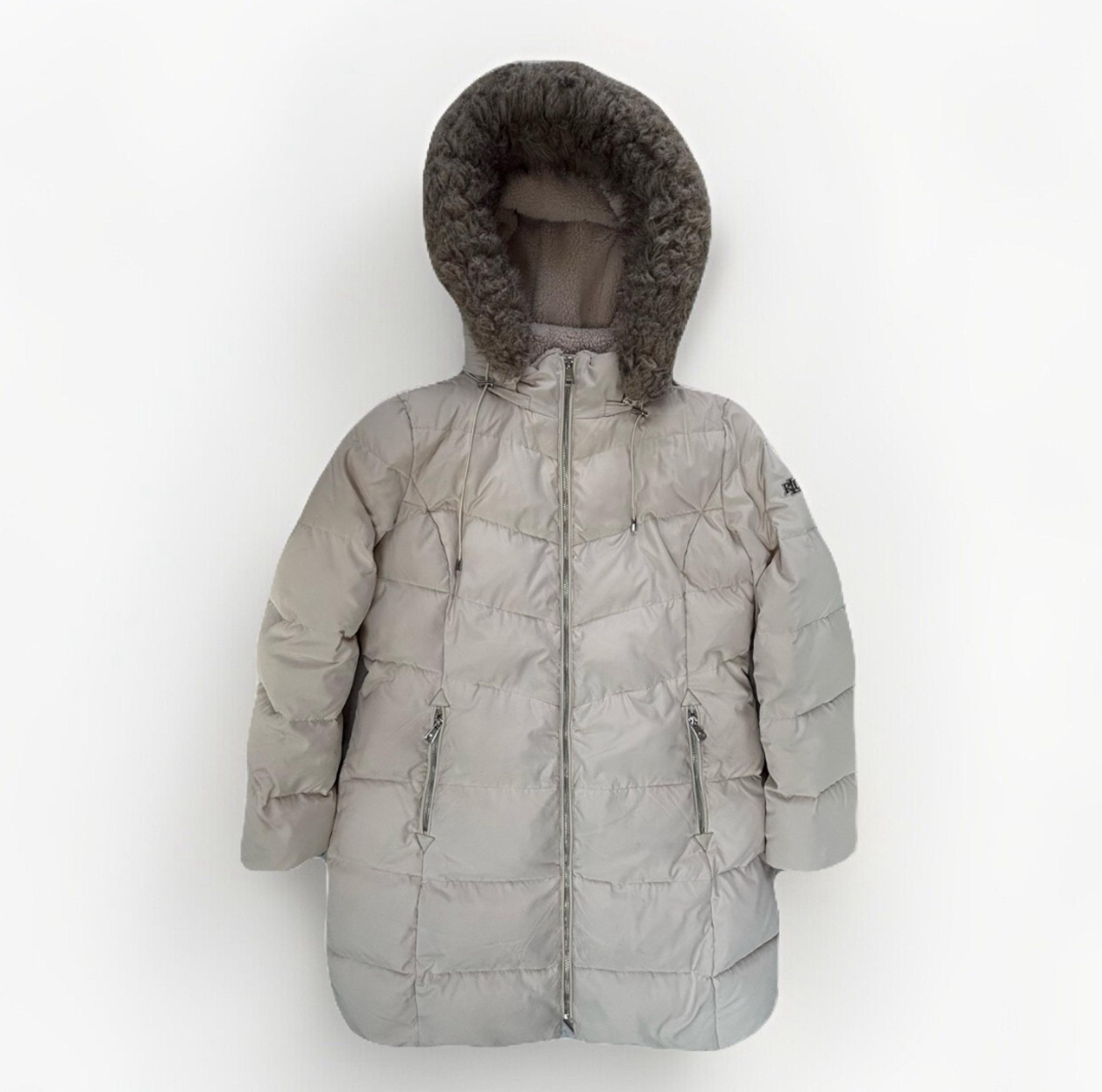 Ralph Lauren LRL Women's Large Green Down Parka Faux-Fur Hooded Puffer Coat