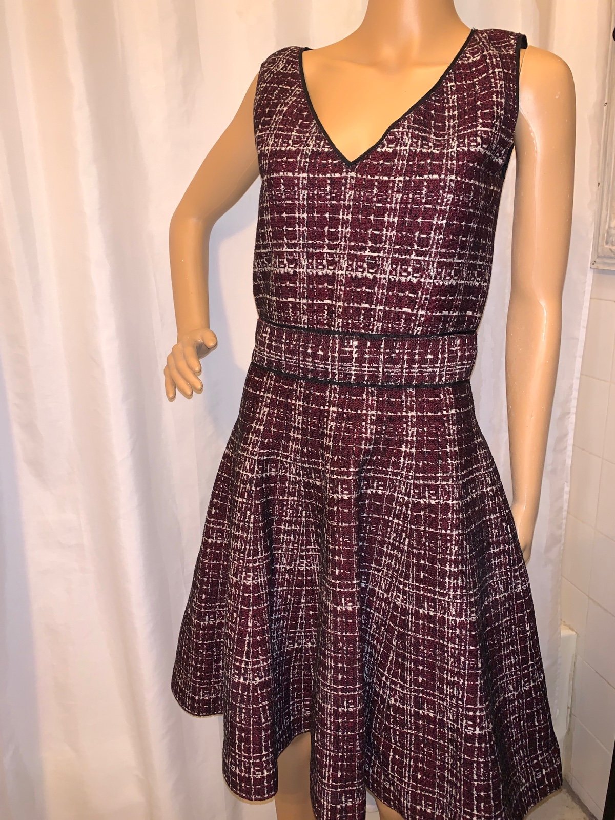 PRADA size 40 wine red plaid SKATER DRESS sleeveless