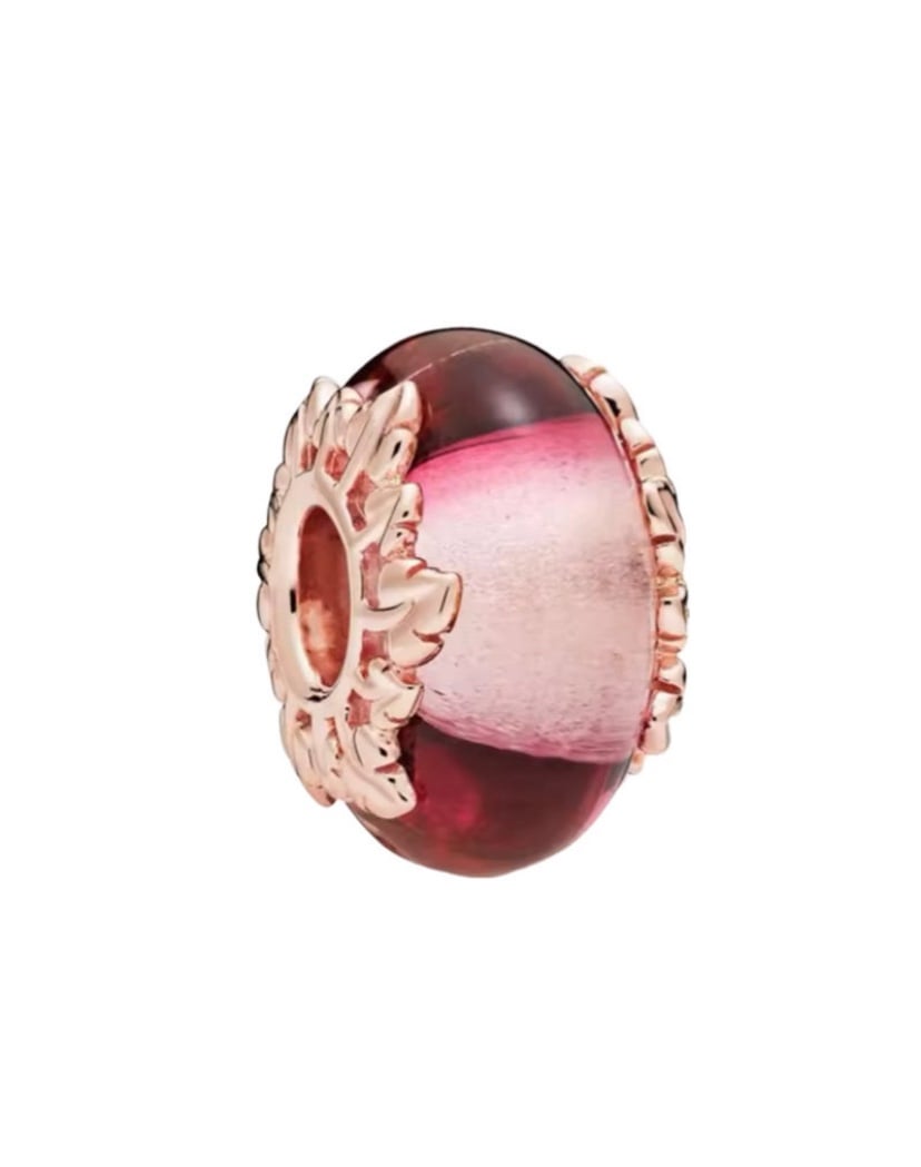 Rose Gold Pink and Red Murano Glass Bead