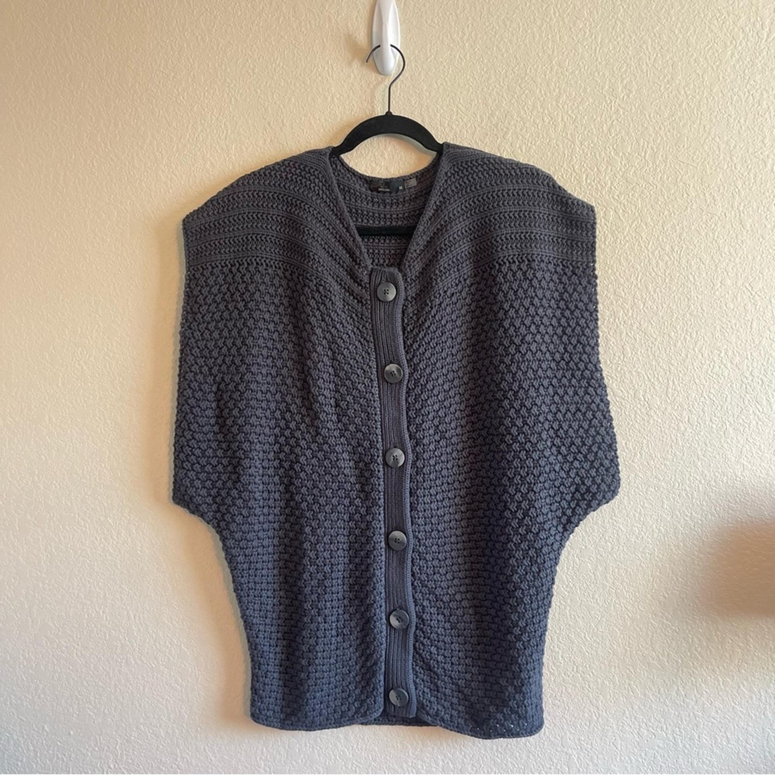 Prana Estee Cardigan Oversized Dark Gray Knit Sleeveless Button Up Womens Medium