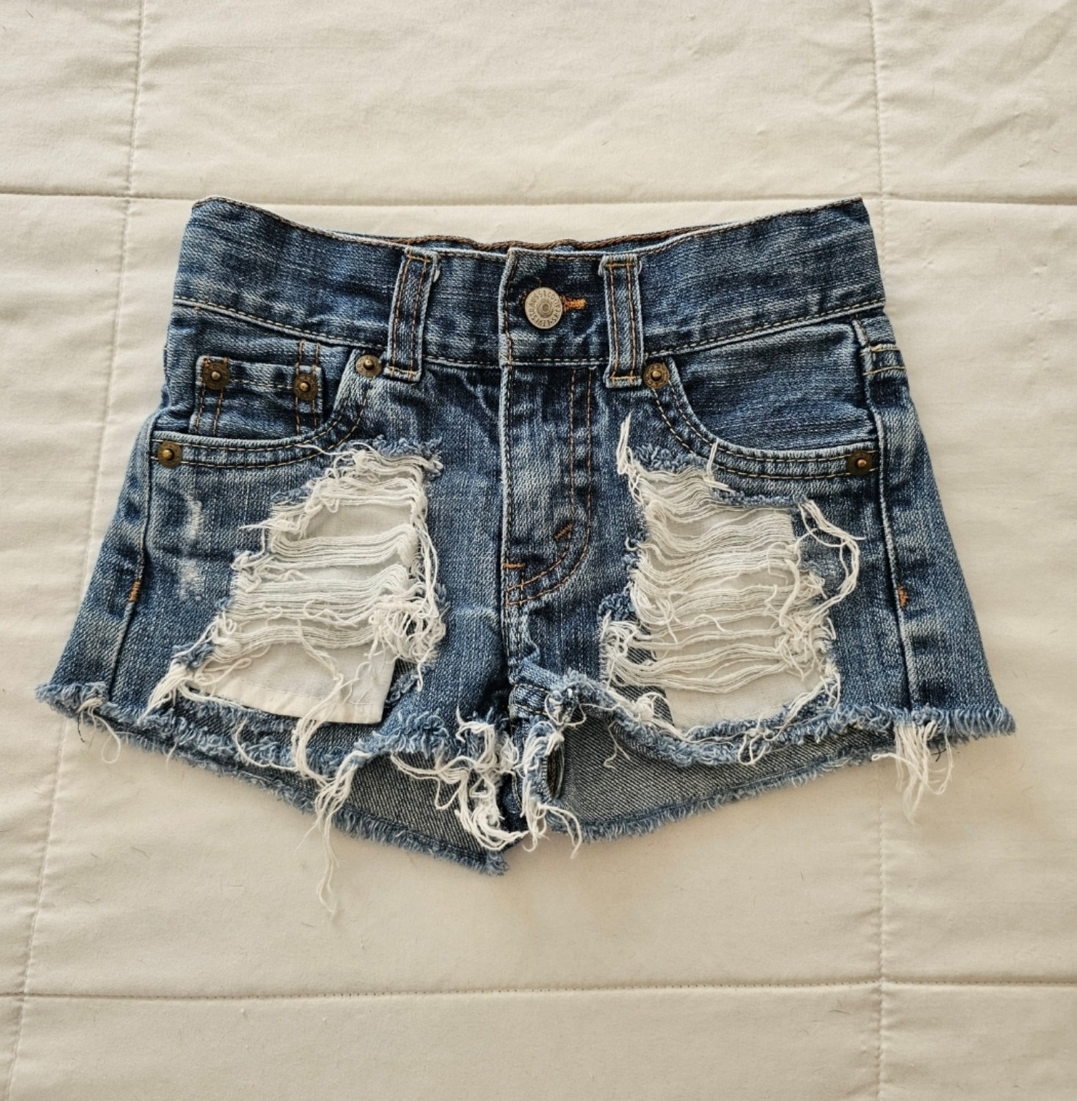 Levi's 514 Upcycled Cut Off Denim Distressed Trashed Frayed Shorts, Size 4T