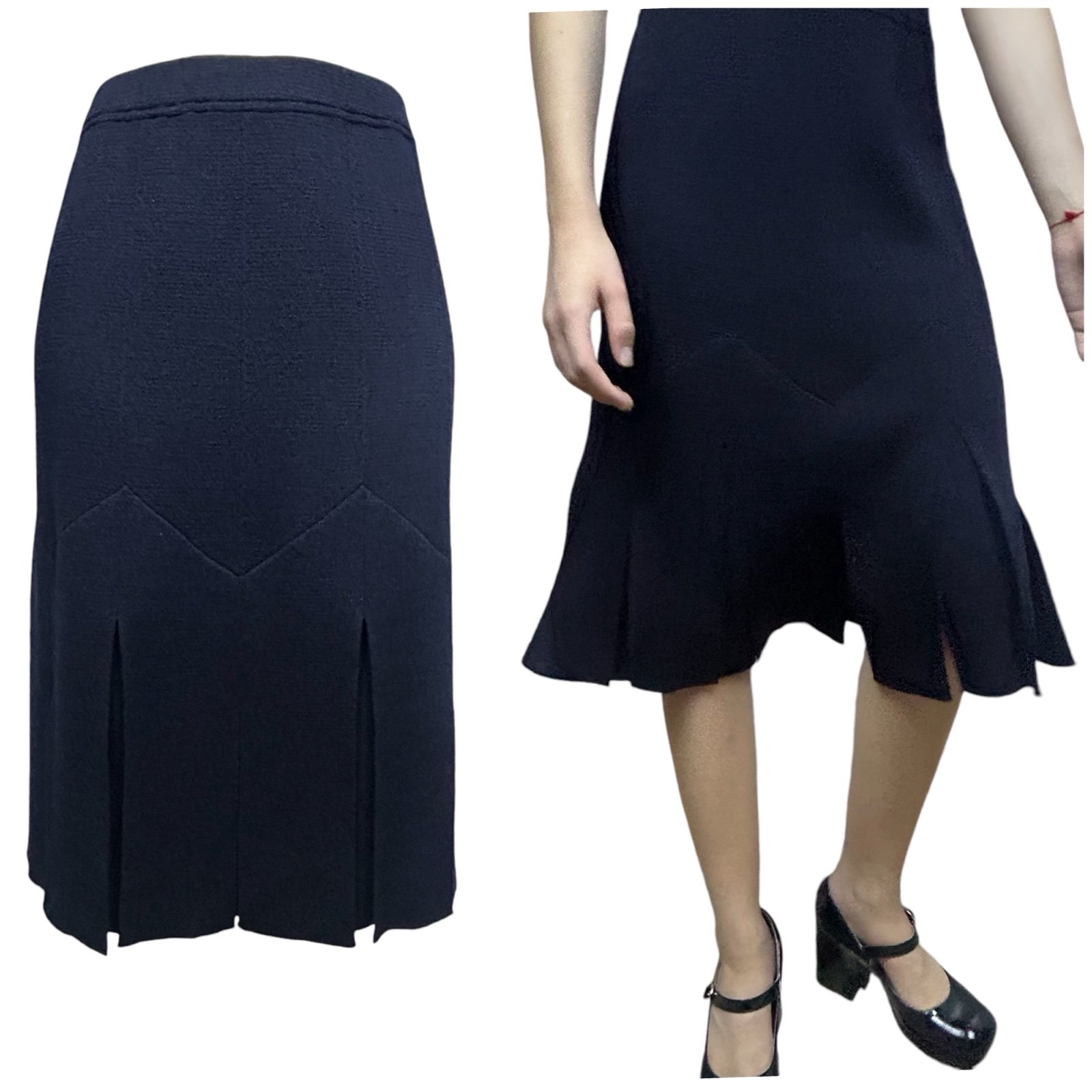 St. John Santana Knit Skirt Sz 6 Carwash Pleated Slit DarkAcademia Goth Preppy