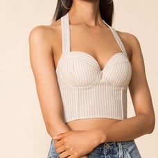 Superdown Rudy Halter Top Beige Cream Stripe
