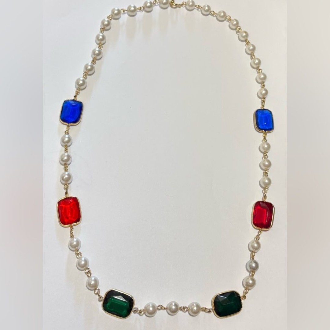 JULIANA DELIZZA & ELSTER statement Necklace Faux Pearls and Glass Stones