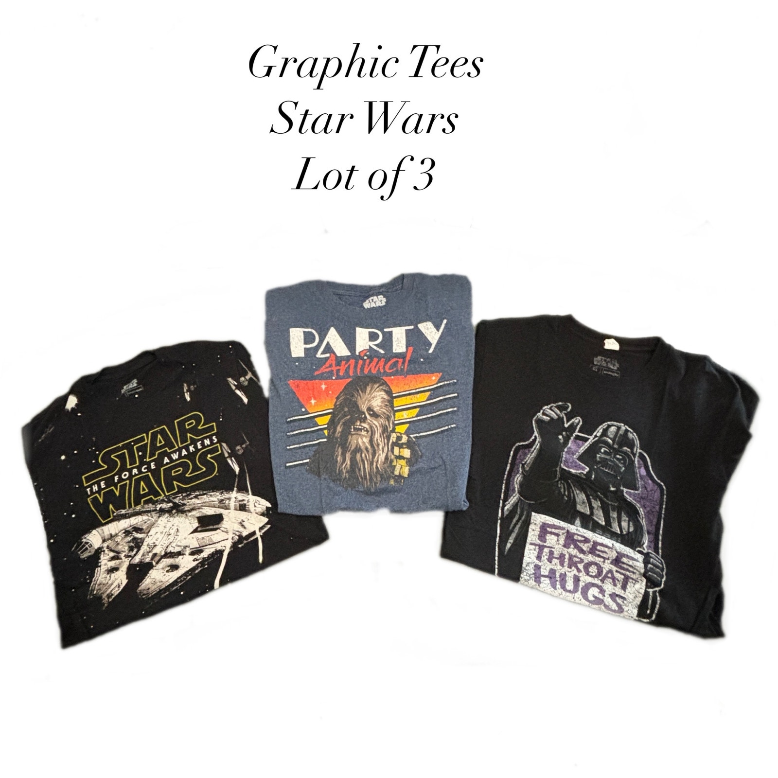 Graphic Tees Lot of 3 Star Wars Force Awakens Chewbacca Darth Vader Throat Hugs
