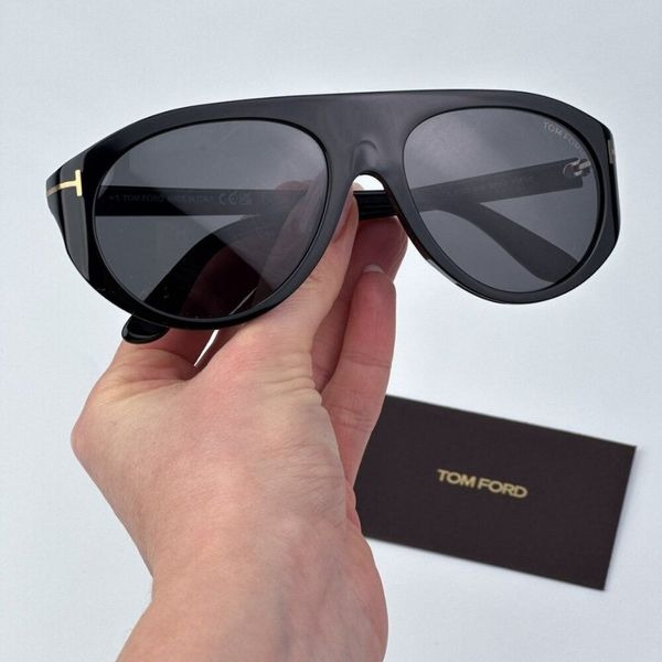 Tom Ford Men Shiny Black Smoke Pilot BRAND NEW Sunglasses REX FT1001/S 01A