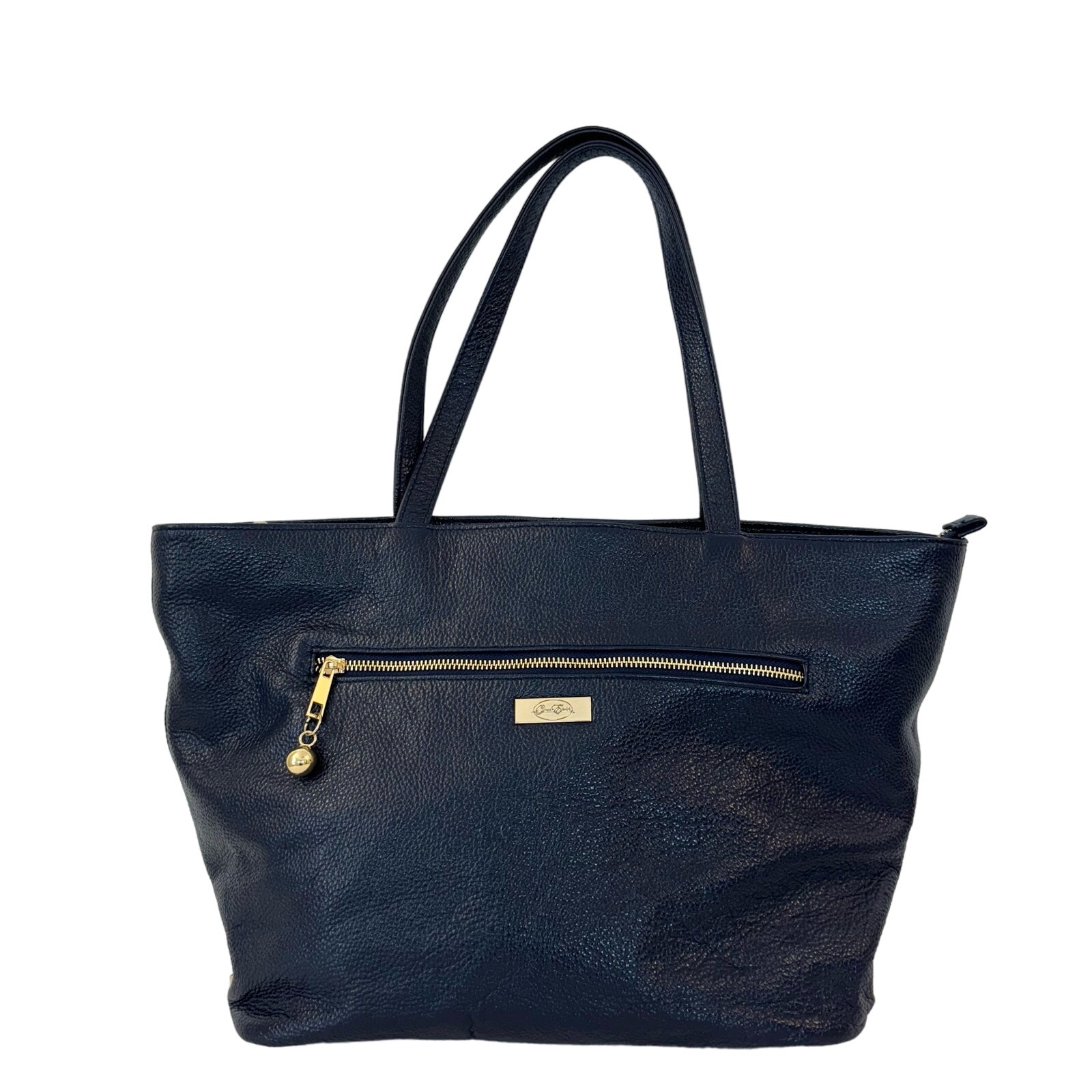 Onna Ehrlich Pebbled Leather Tote Bag Navy Blue Large Travel Work School