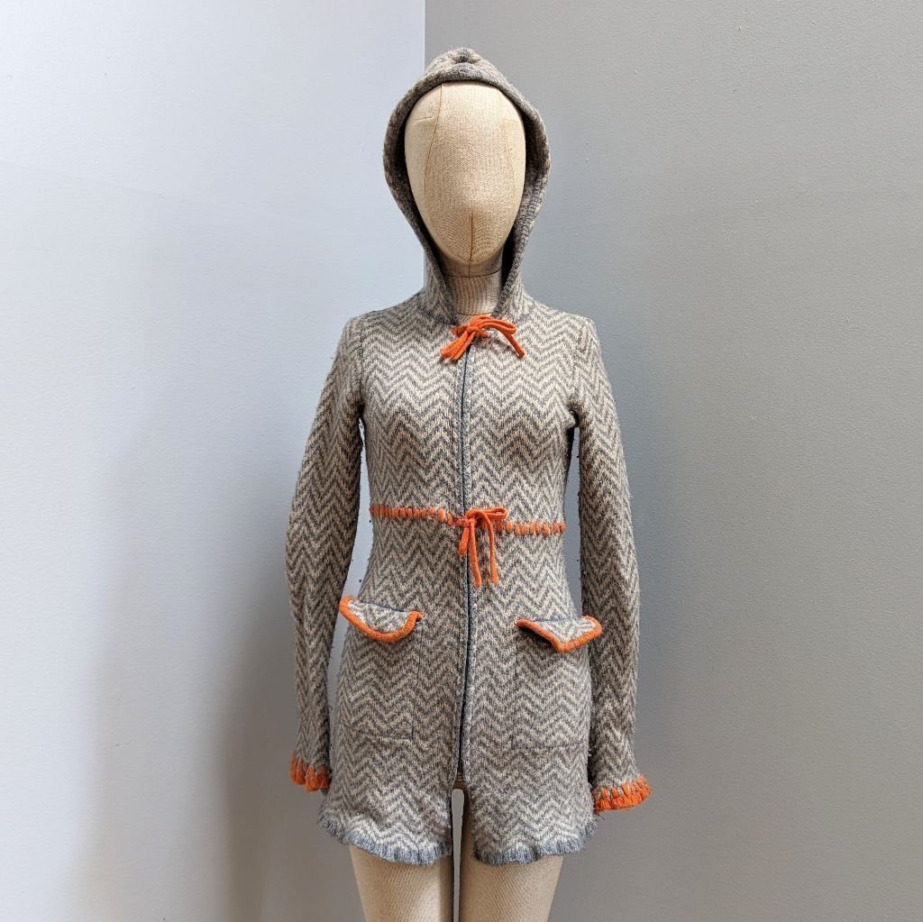Sparrow Grey and Orange Wool Blend Zip Up Hoodie Size S