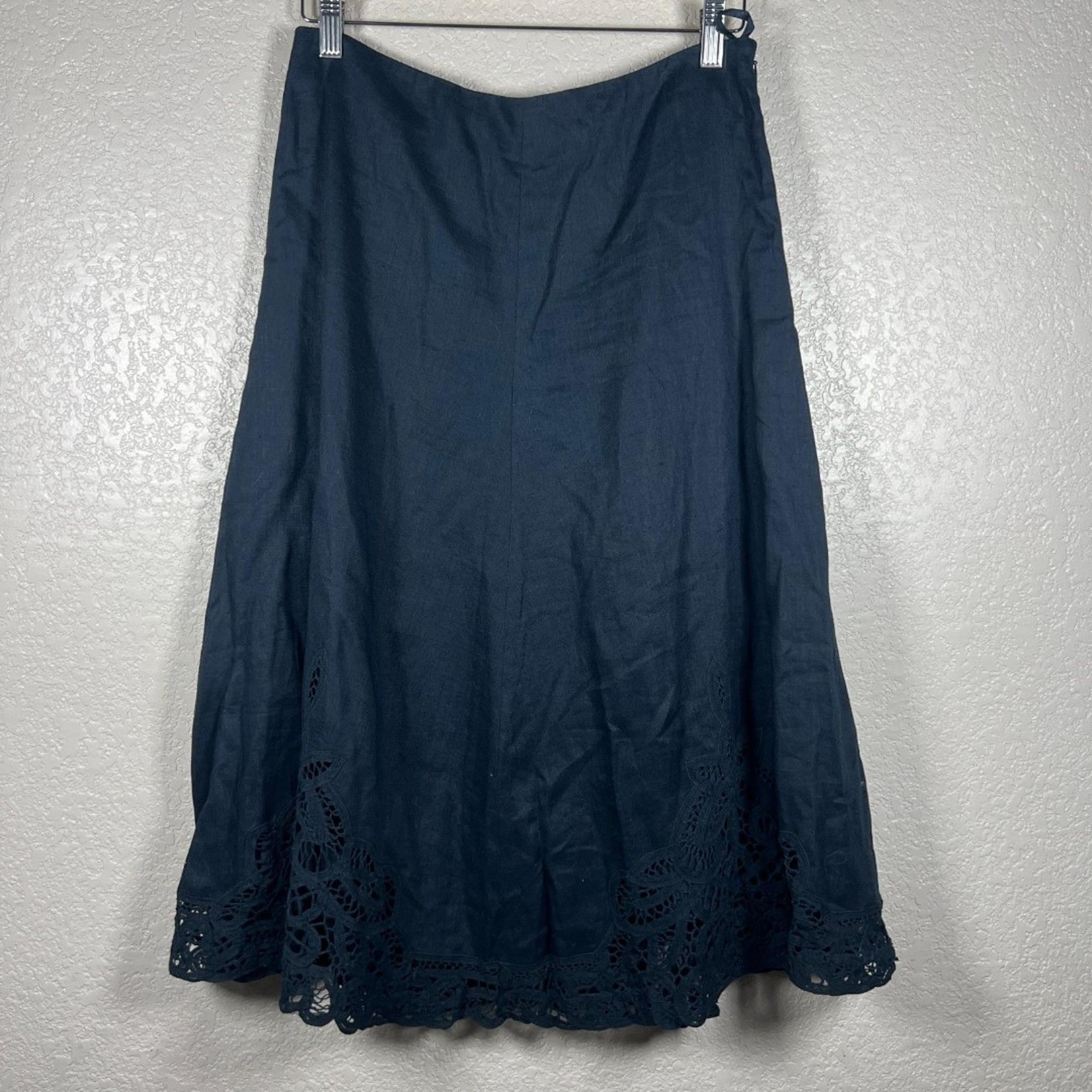 Banana Republic Womens Midi Skirt Navy Linen Eyelet Boho Prairie Size 4