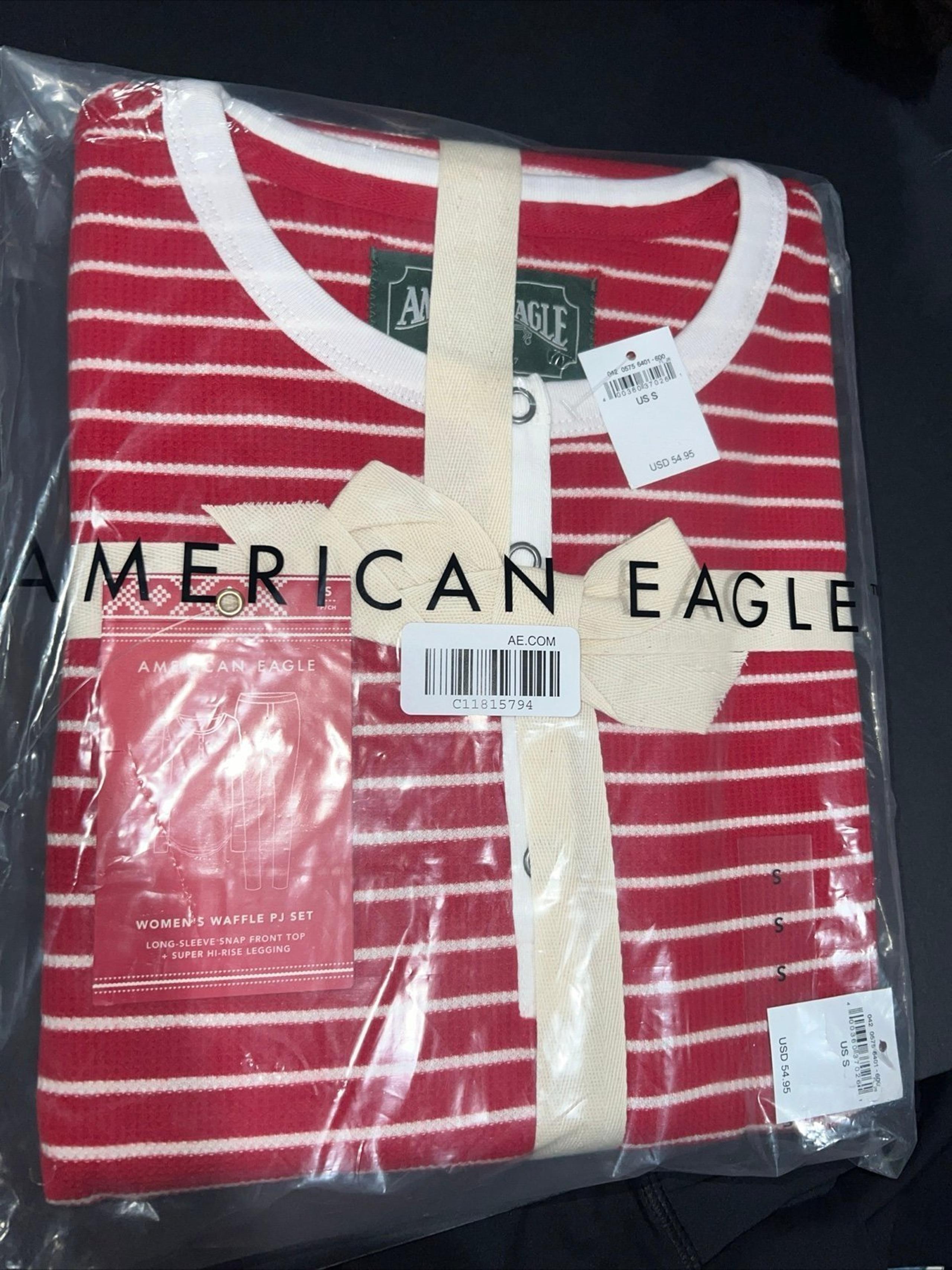 NEW American Eagle Red/White Stripe Waffle PJ Set Women's Small